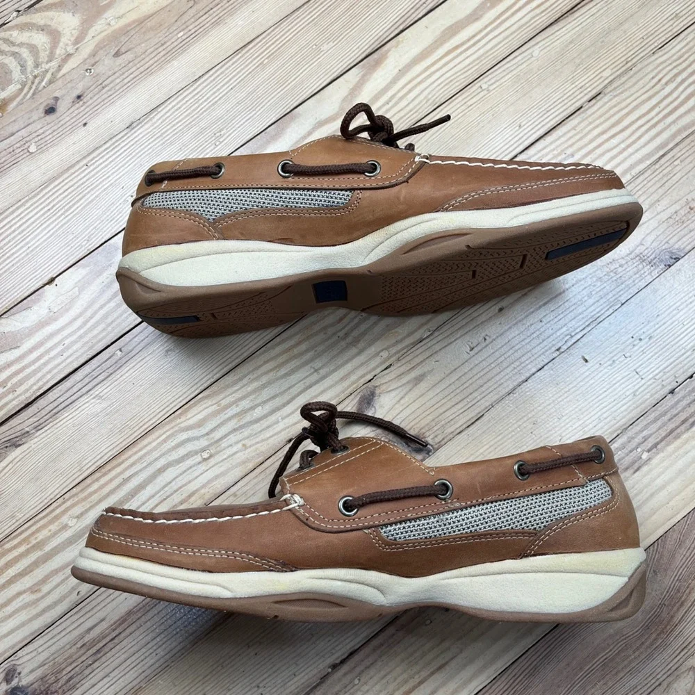 Easy Spirit Sanders Brown Leather Mesh Boat Shoes Mens 11M Loafers Deck Shoes